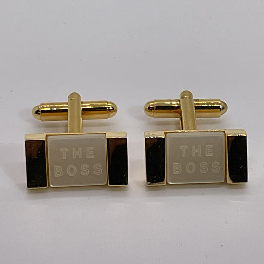 THE BOSS Gold Tone Mother of Pearl Cufflinks
