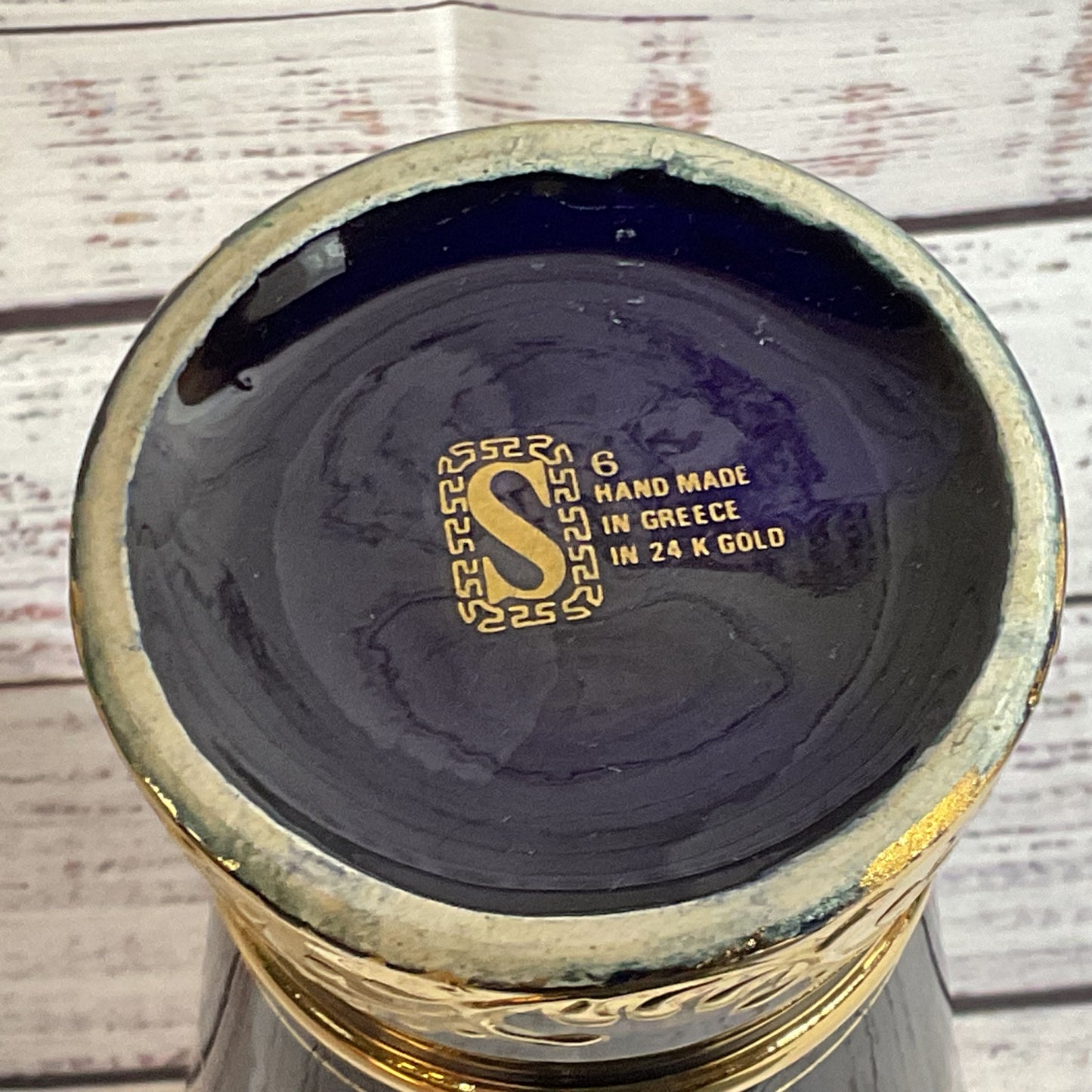 SPYROPOULOS Cobalt Blue 24K Gold Floral Porcelain Vase- 7"