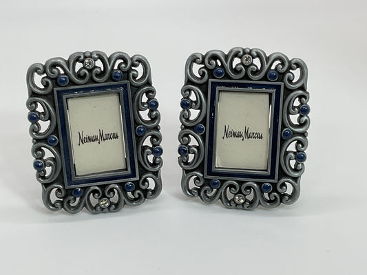 Set of 2 JAY STRONGWATER Silver Tone and Rhinestone Mini Picture- 2.25"