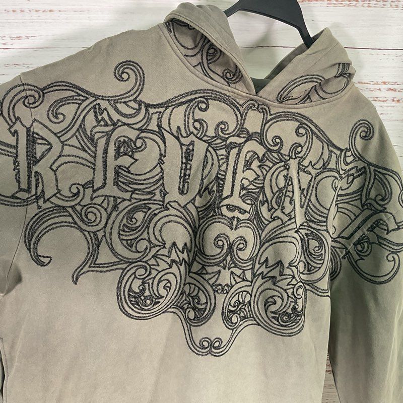 Revenge Gray/Olive Crest Embroidered Streetwear Oversized Hoodie - Size XL