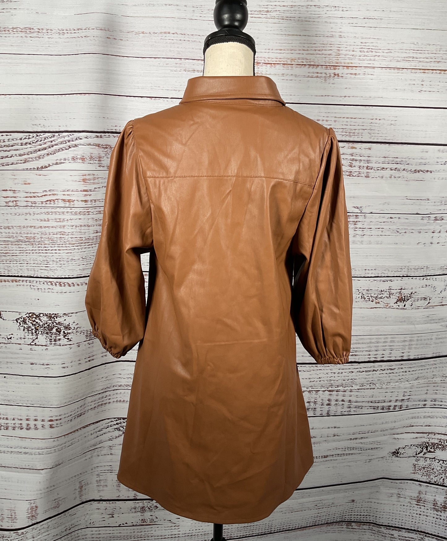 Dolce Cabo Faux Leather Dress Puff Sleeves Brown M
