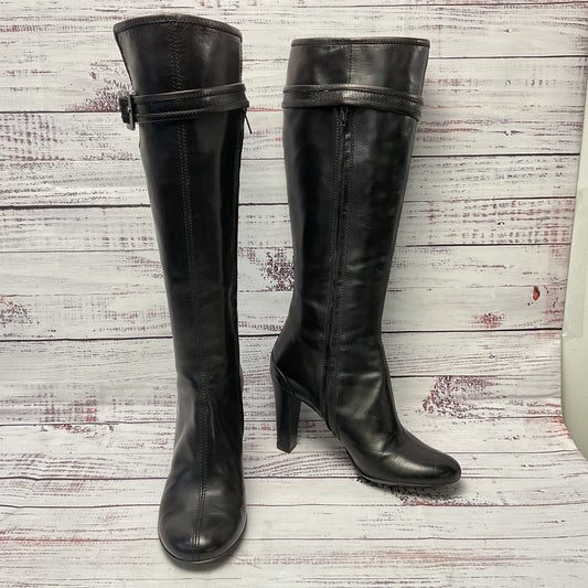 Hugo Boss Black Leather Side Zip Knee High Tall Boot Heel Women 6.5