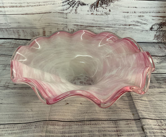 Vintage Murano Glass Ruffle Decorative Bowl Pink