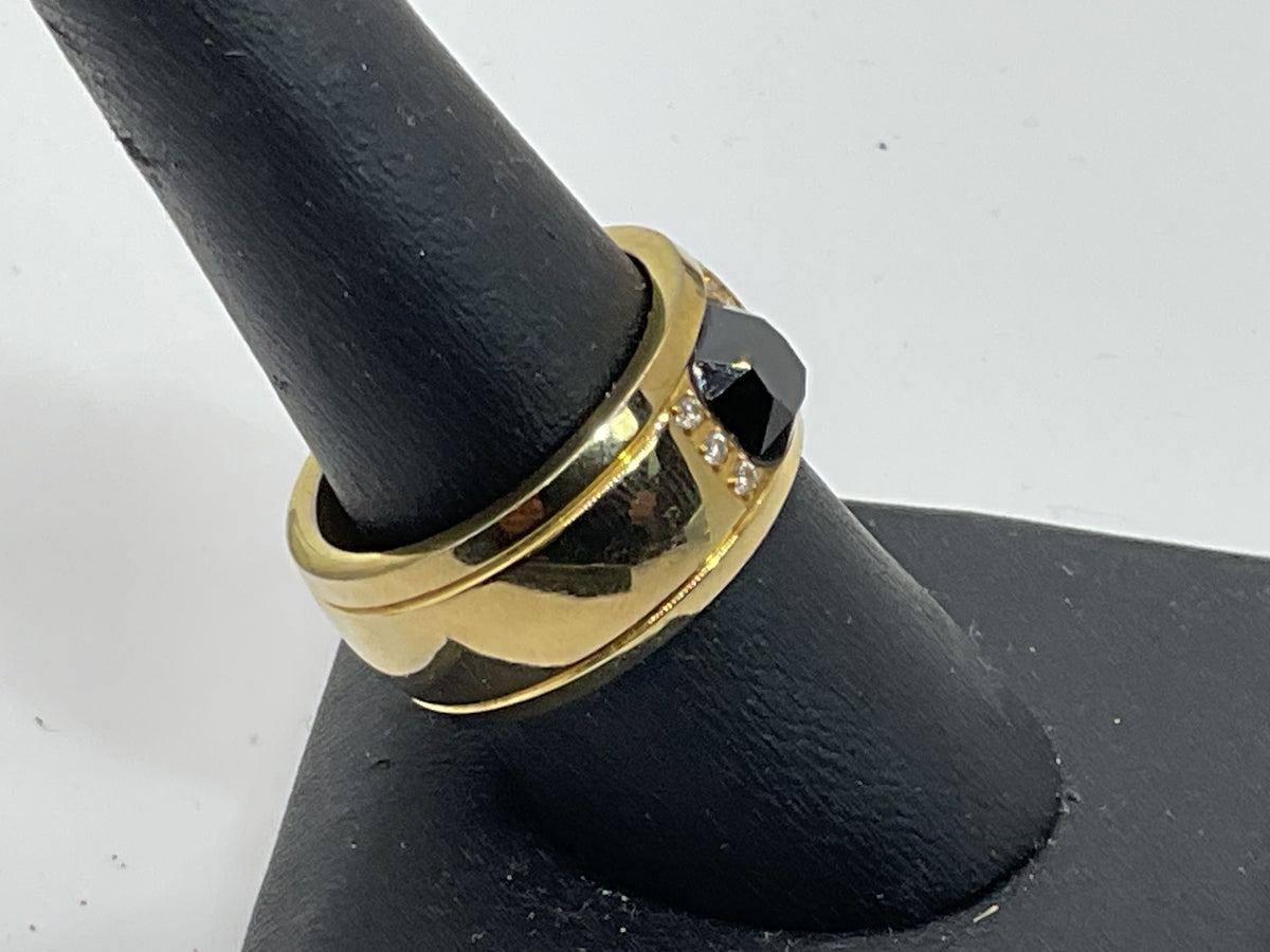 STEELTIME New York City Gold Tone Stainless Steel & Rhinestone Ring Band- SZ 9