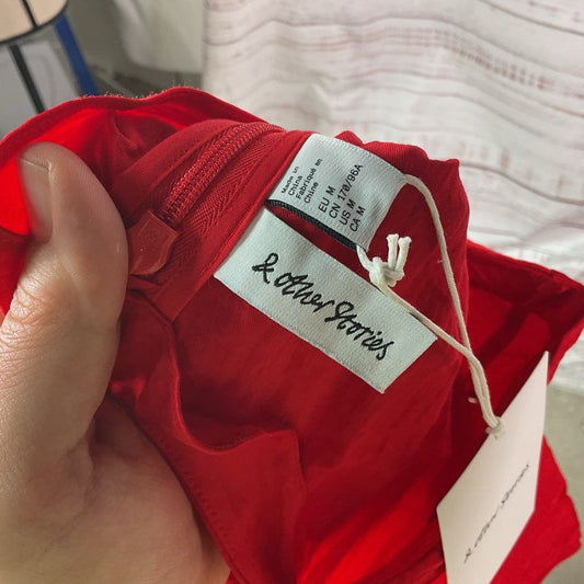 & Other Stories Red Mockneck Crepe Midi Casual Dress - Size Medium