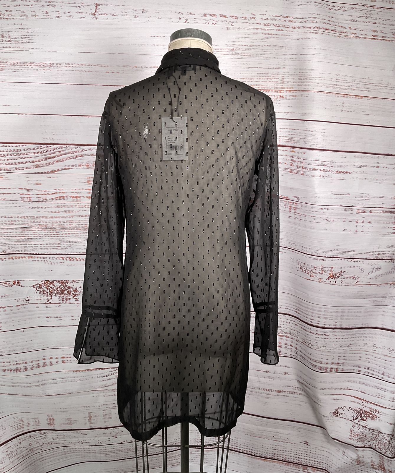 Theory Silk Chiffon Metallic Stitching Scarf Shirt Dress Black 6