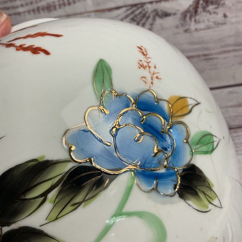 Gold Trim Floral Hand Painted 9" Chinese Ginger Jar Vase