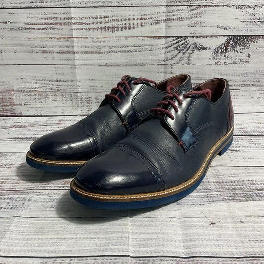 Ted Baker London Braythe 2 Navy & Burgundy Blue Derby Dress Shoes Men's Size 9