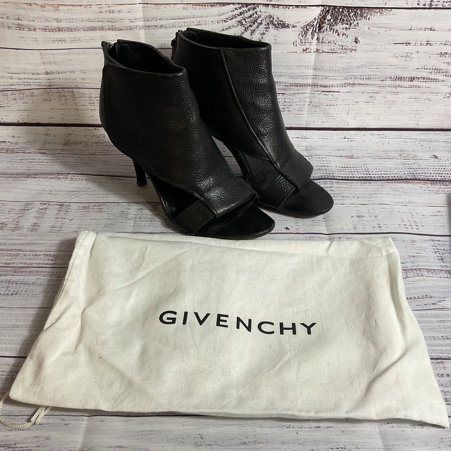 GIVENCHY Women's Black Pebble Leather Open Toe Bootie Boots- SZ 37