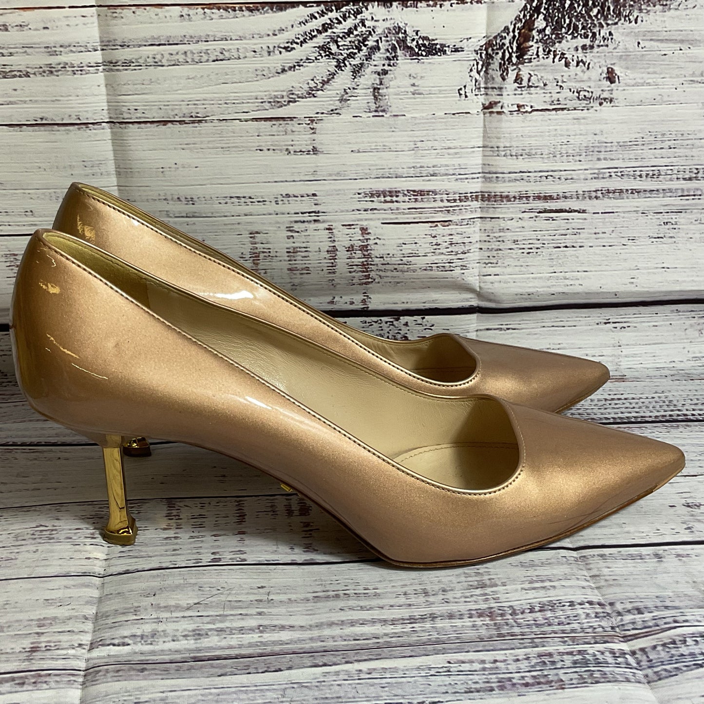 PRADA Women's Champagne Patent Leather Pump Heels- 38/ 8 US