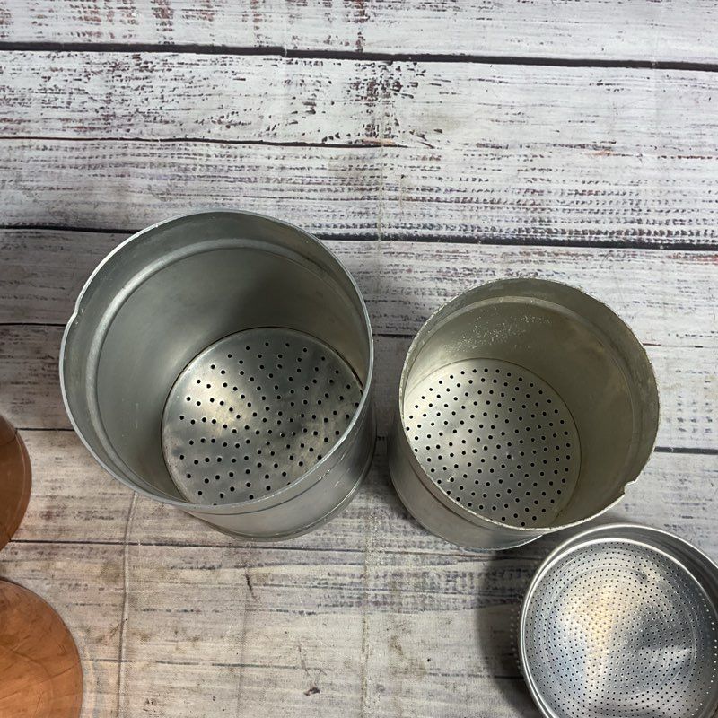 Set Of 2 Vintage Copper Muffineer Powder Sugar Shaker Italian Wood Handle