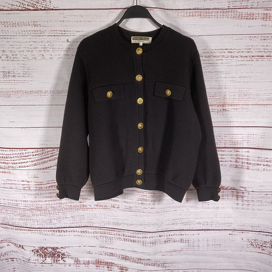 Worldly Things By Styltricot Black Knit Gold Tone Button Sweater Cardigan Size S