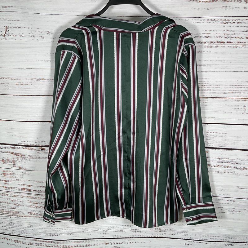 Alexis Samwell Top Green and Purple Striped Blouse - Size L