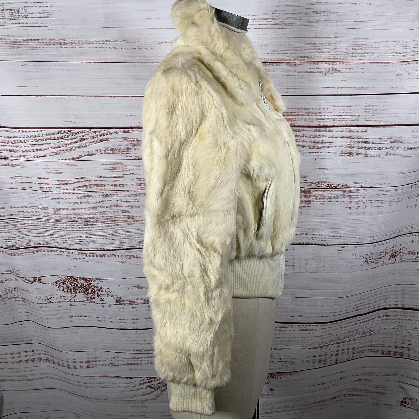 VTG. FINEST MONGOLIAN White Rabbit Fur Bomber Jacket- SZ L
