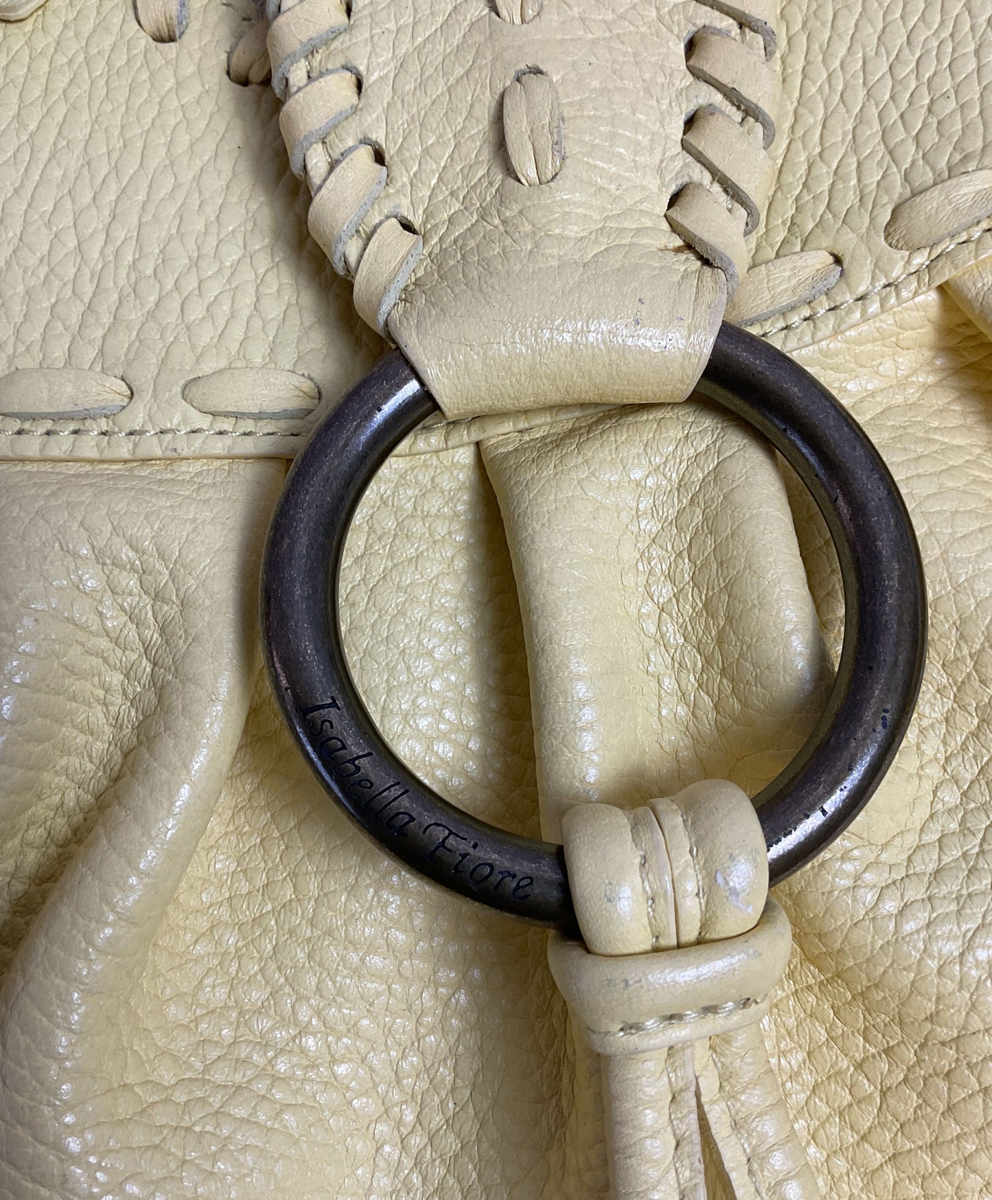 Isabella Fiore Whip Stitch Leather Top Handle Bag with Silver Hardware Rings