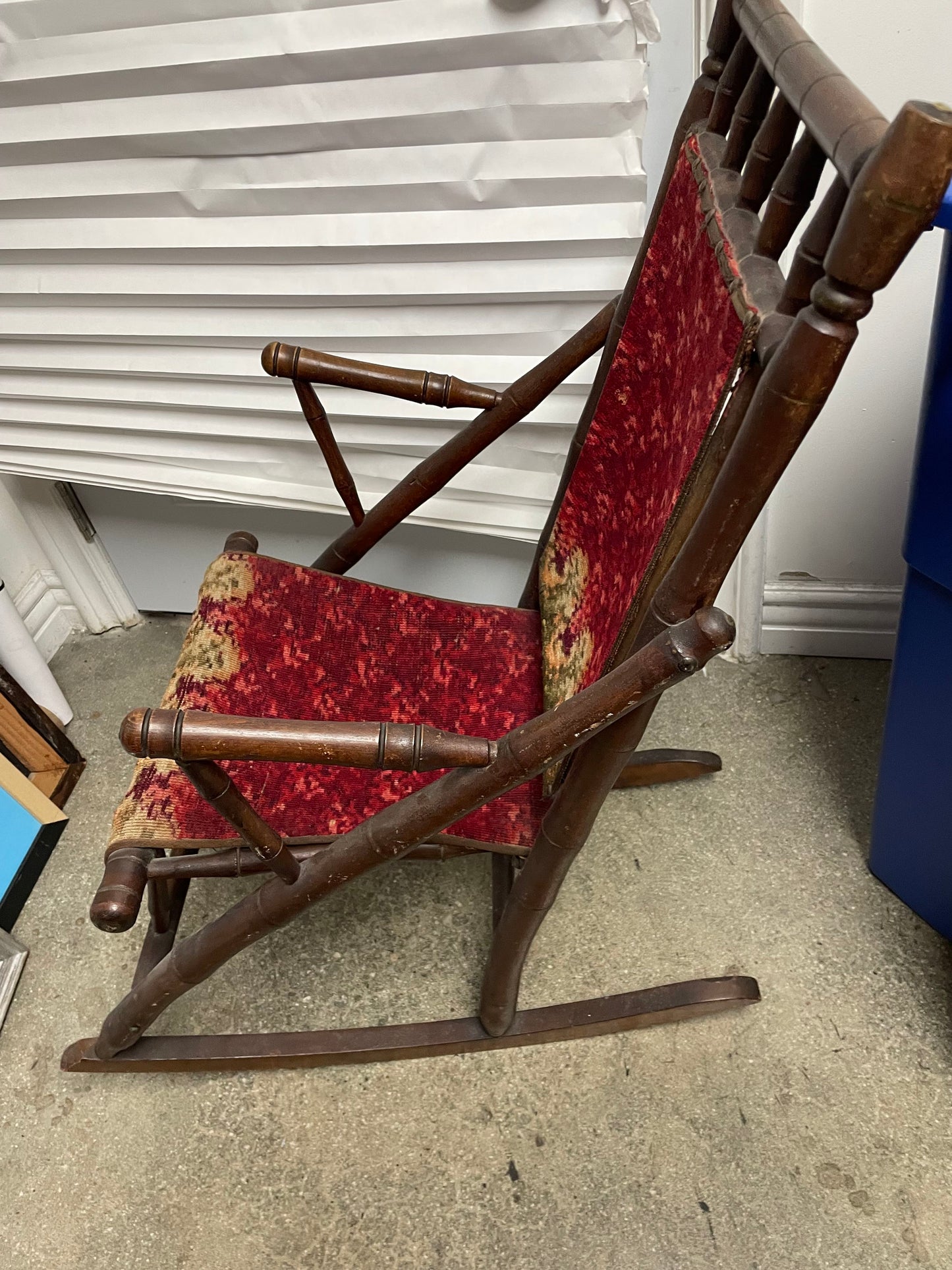ANTIQUE Victorian Velvet Fabric Wood Rocking Chair