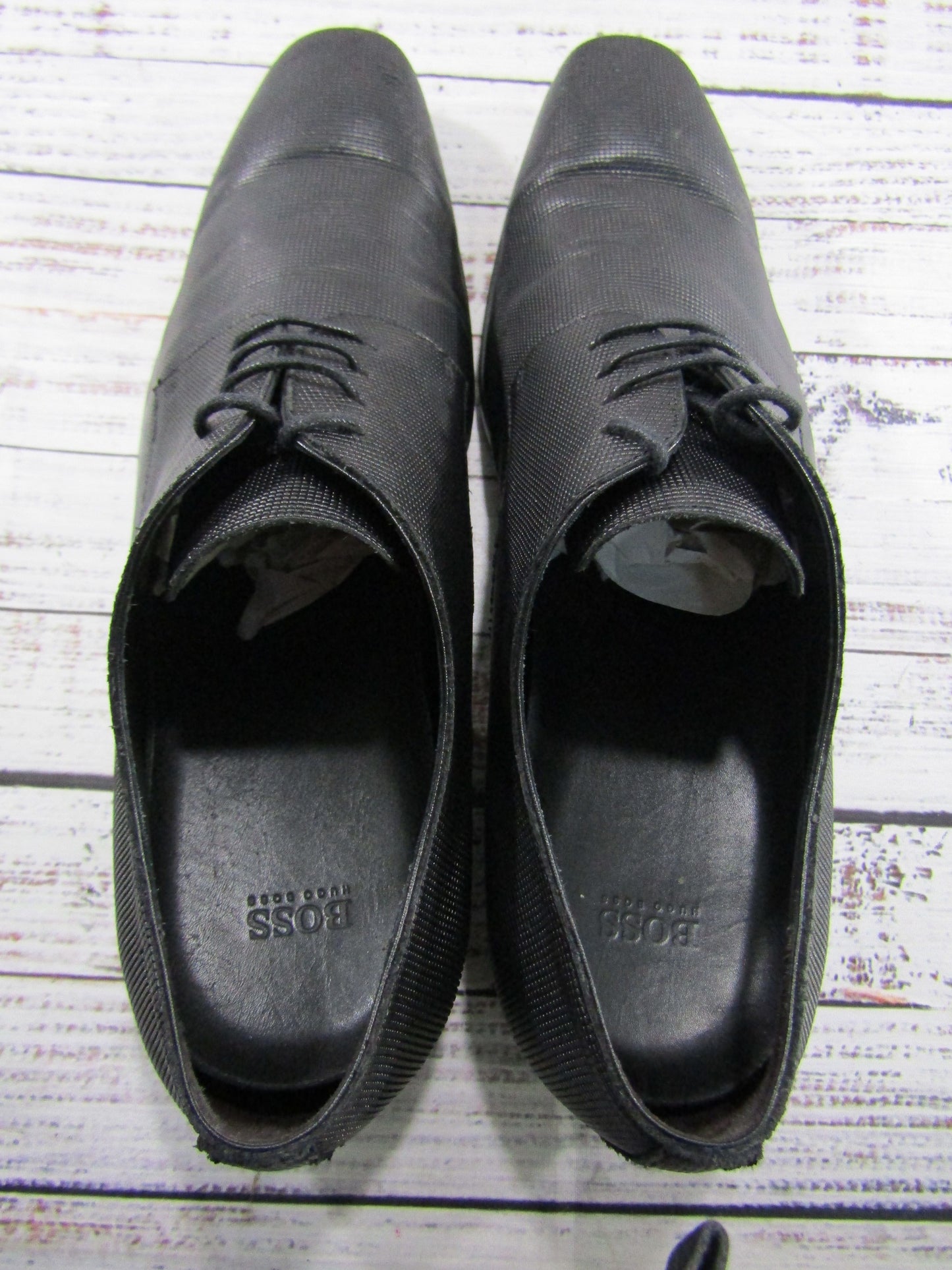 Hugo Boss Vareb Men's Textured Black Leather Oxfords Size 11
