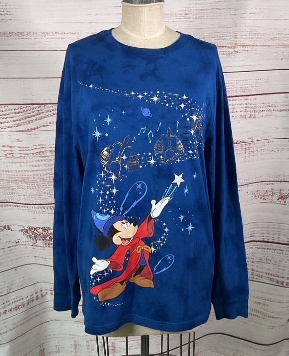 Disney Sorcerer Mickey Mouse Long Sleeve T-Shirt Blue L