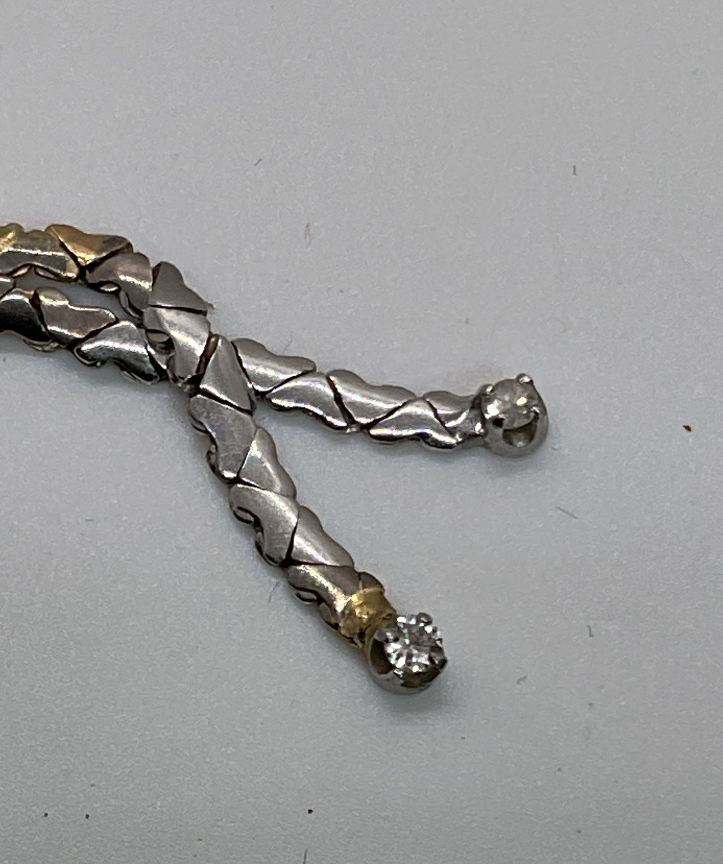 14K White Gold & Diamond Y Drop Heart Linked Chain 15.25" Necklace- 8.64g