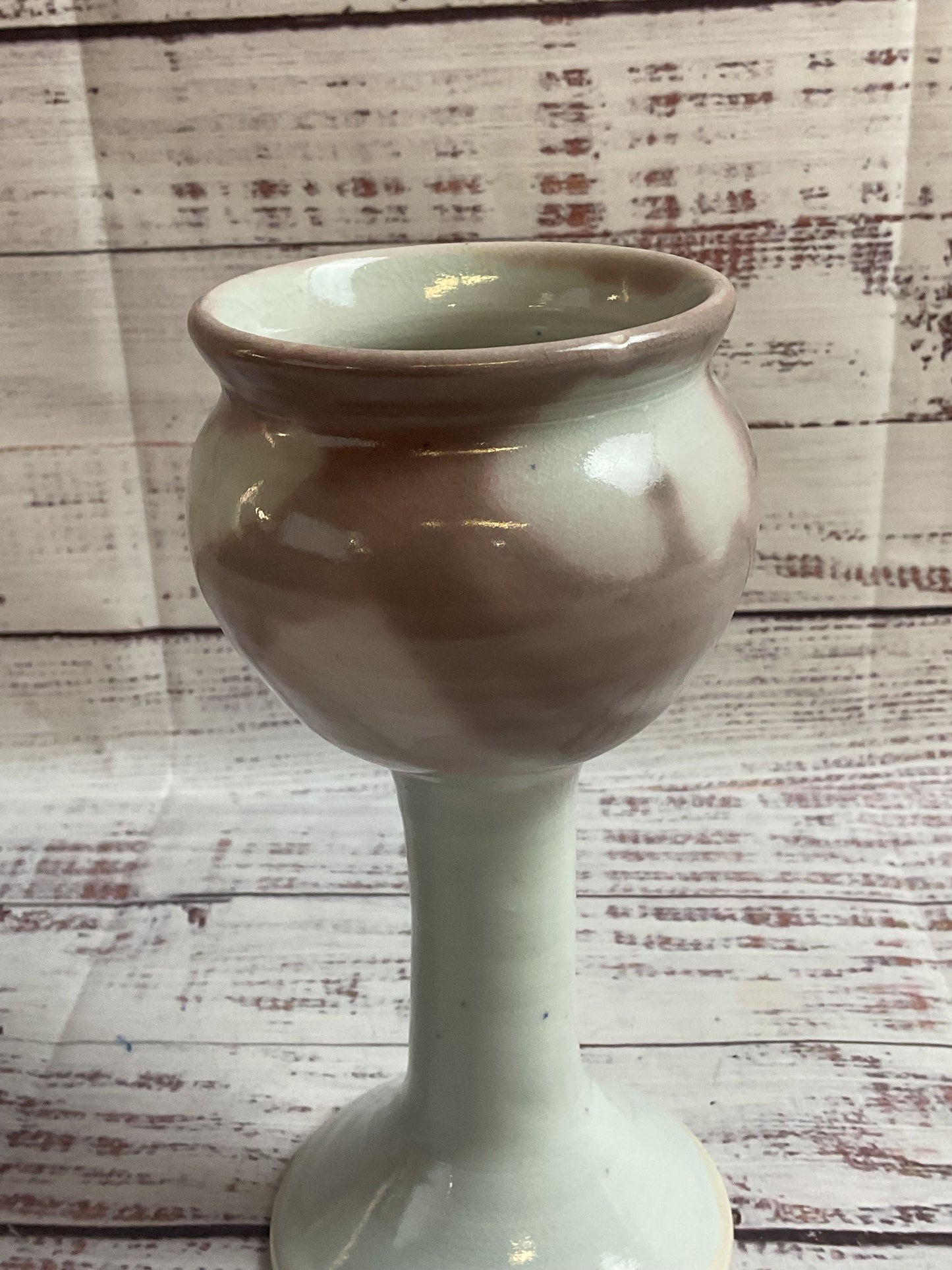 White Pink Goblet Vase Signed Melinda King