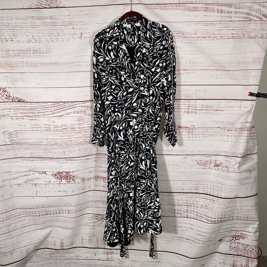 Proenza Schouler Crepe De Chine Black & White Floral Wrap Midi Dress Size 9