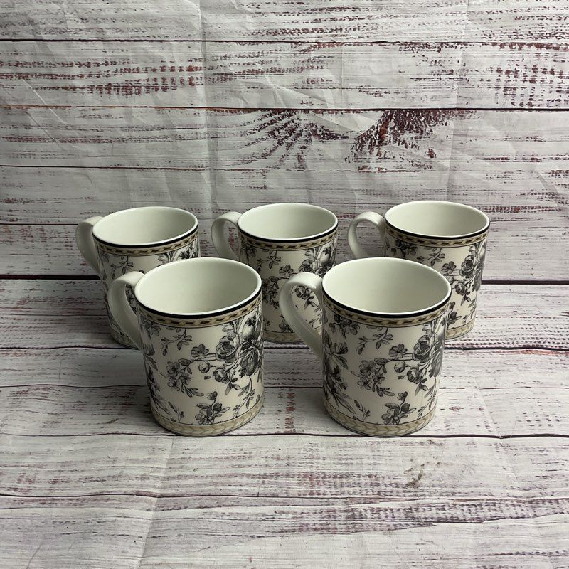 Vintage Royal Doulton Studio Provence Fruit Noir 5 Pc. White Mug Set
