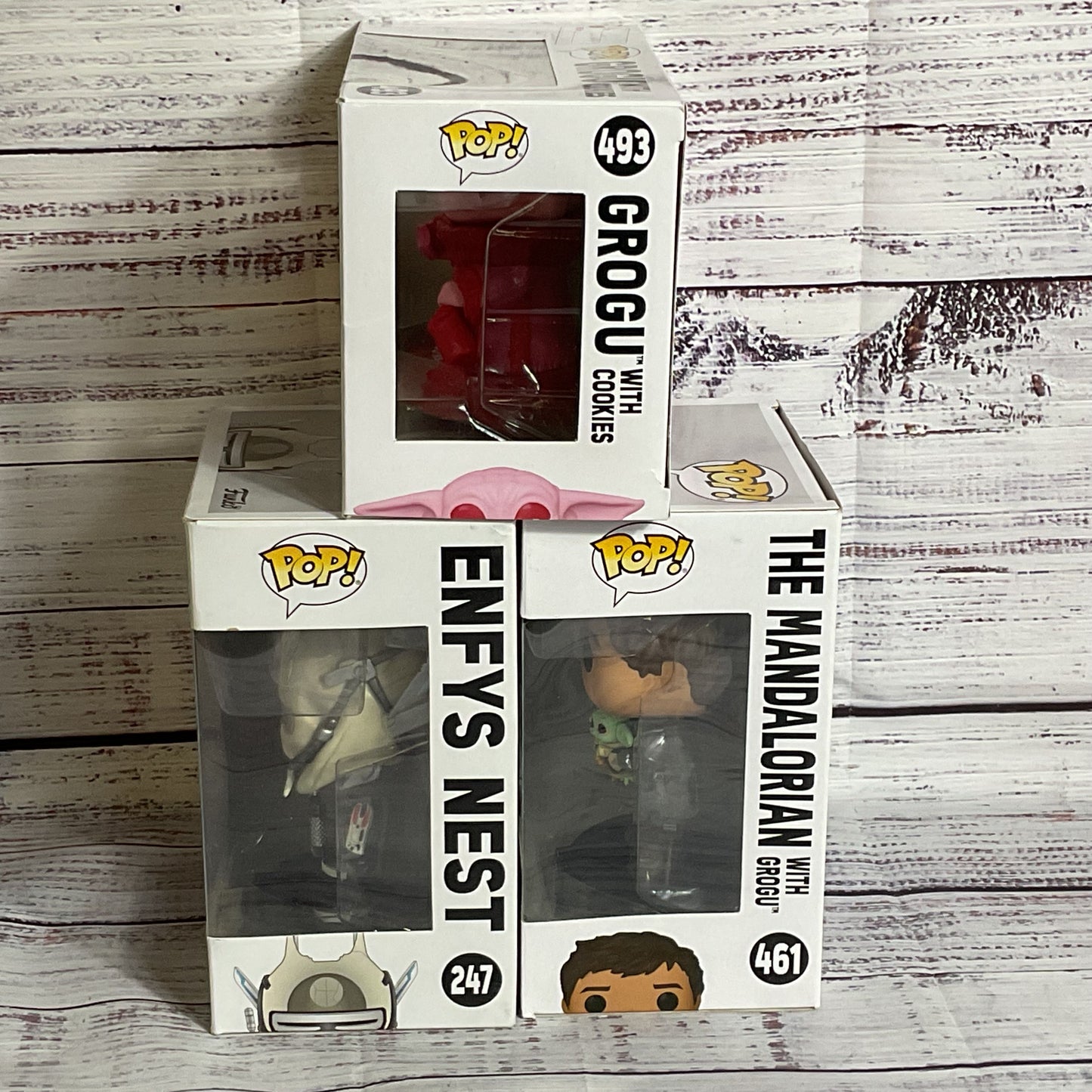 FUNKO POP Star Wars Grogu #493, Enfys Nest #248, Mandalorian with Grogu #461