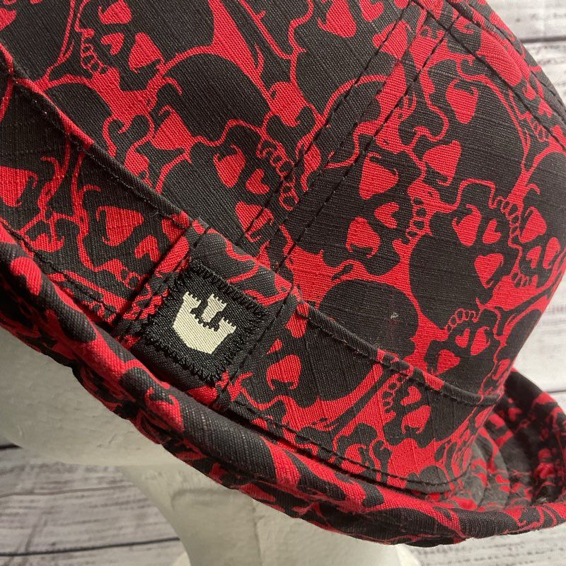 Goorin Red/Black Skull Print Fedora Trilby Emo Punk Goth Hat Rare Size Medium