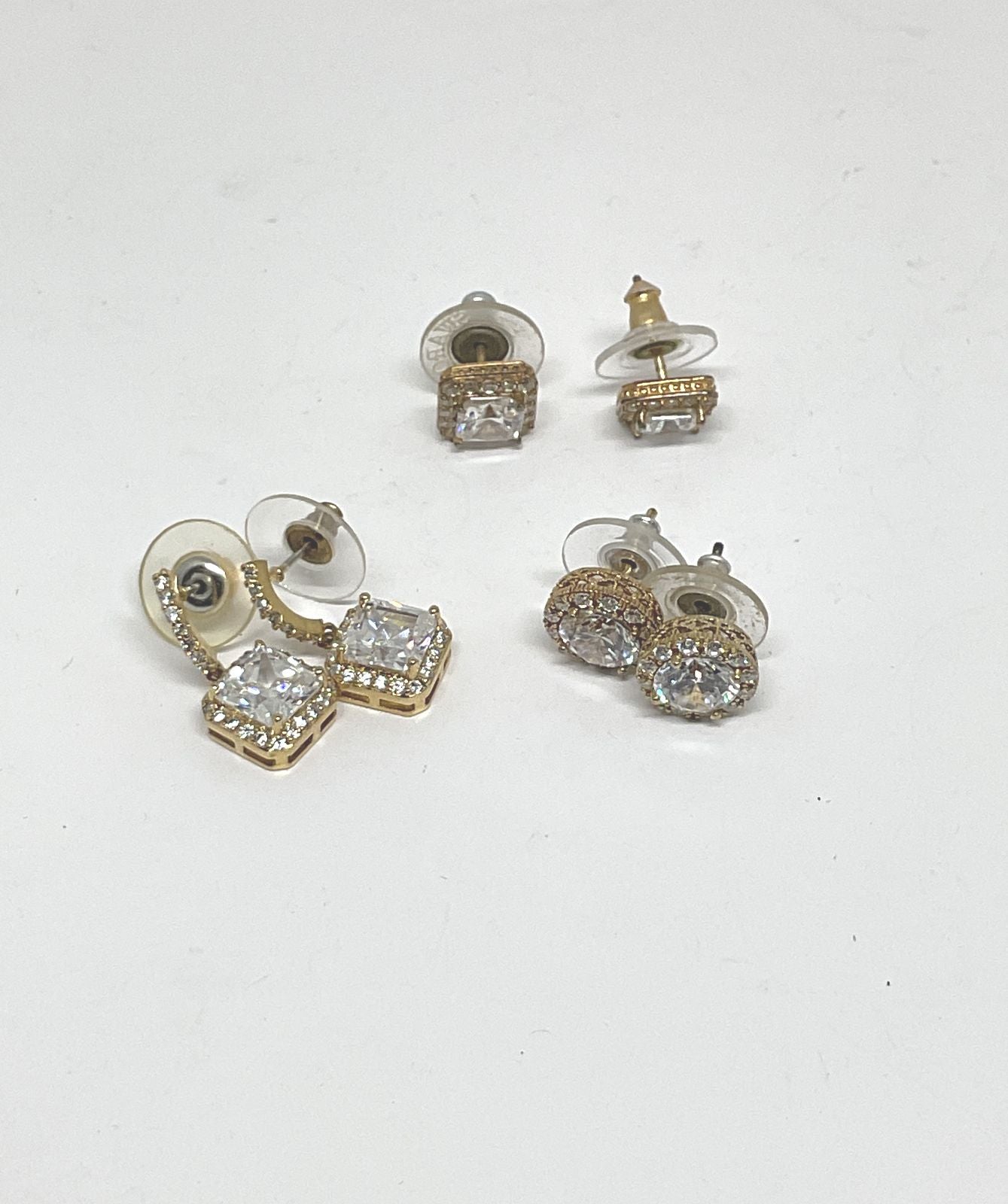Lot 3 Sterling Silver Gold Tone Earrings with Rhinestones