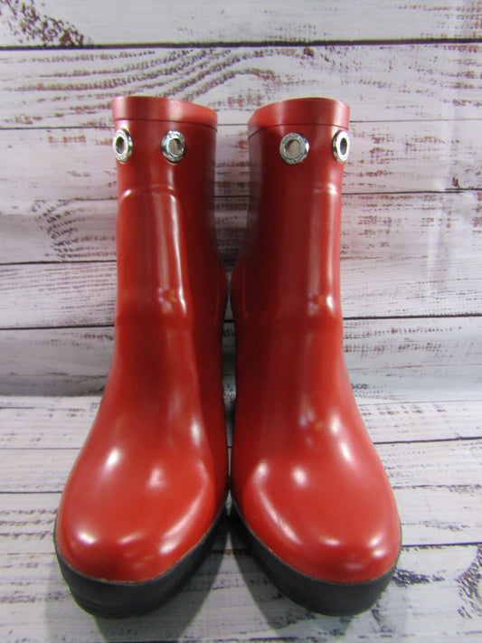 Coach Bina Women's Red Rubber Wedge Platform Rain Boots Size 9