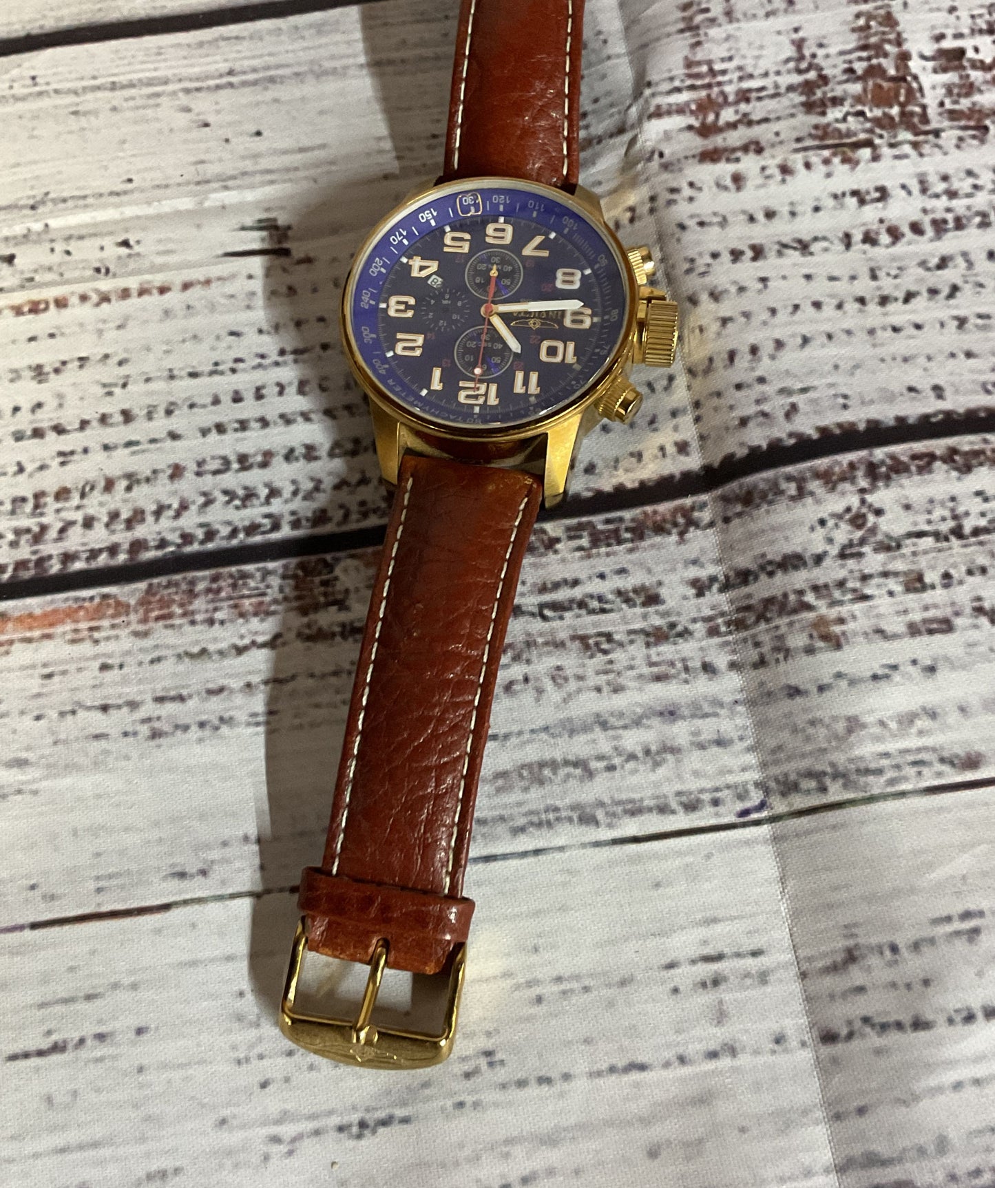 Invicta 3329 Mean's Watch Gold Stainless Steel case Brown Leather Band
