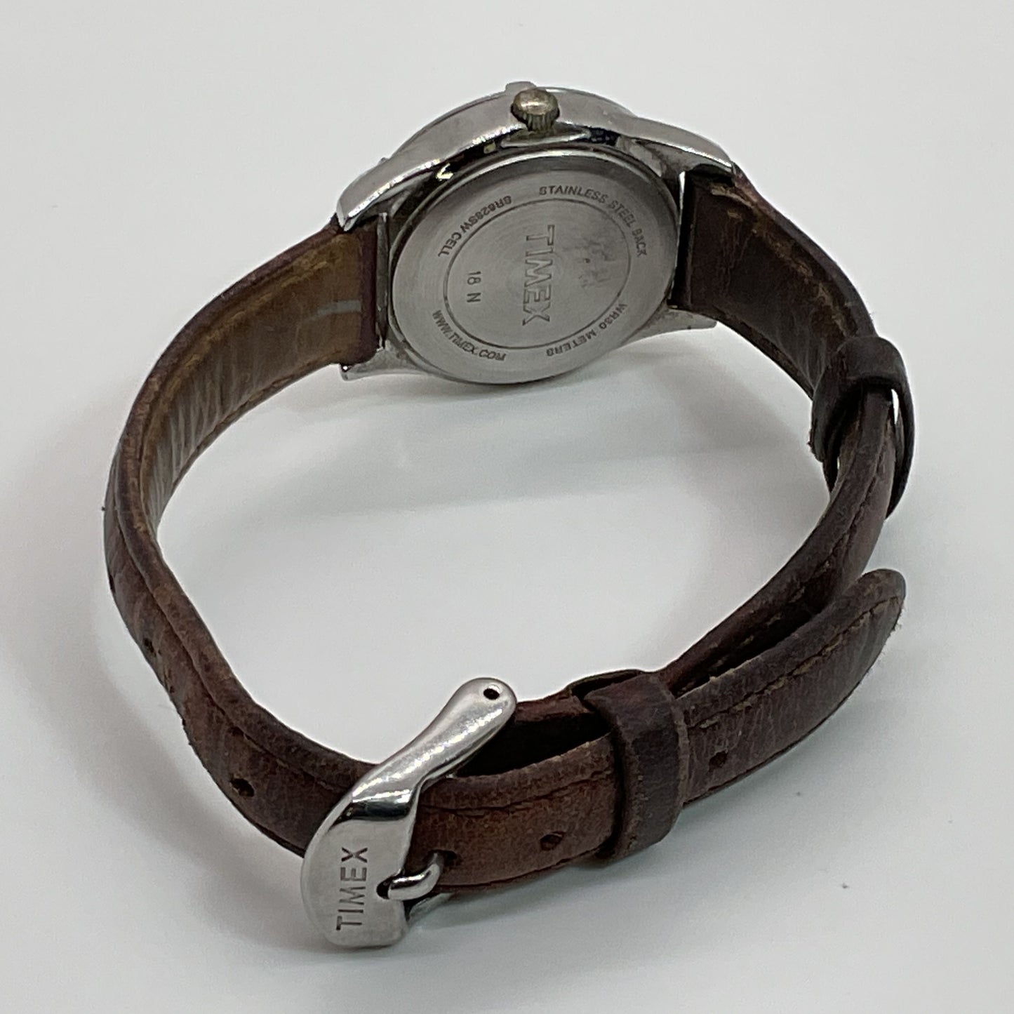 TIMEX SR626SW Cell Women's Silver Tone Mother of Pearl Dial Brown Leather Band
