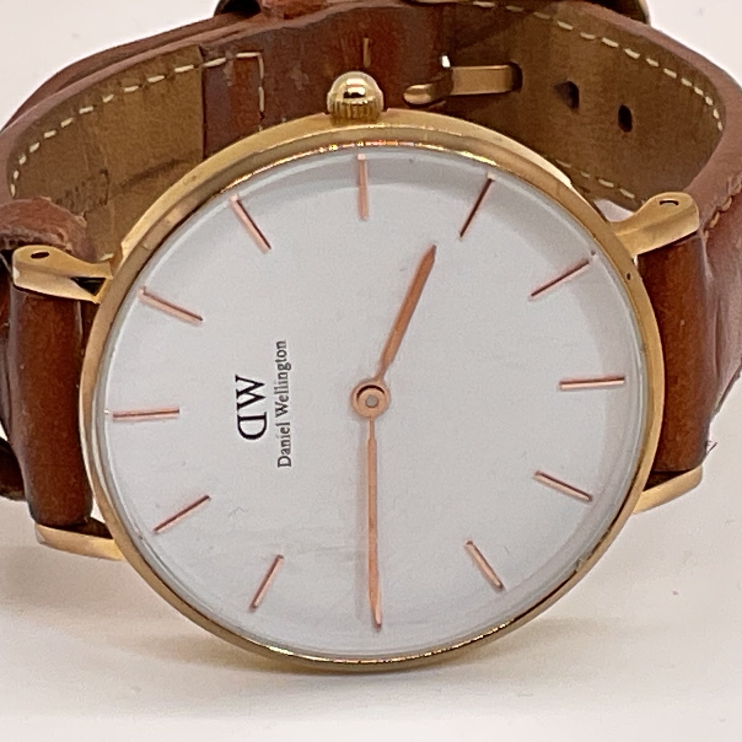 DANIEL WELLINGTON Women's Gold Tone Brown Leather Band Watch