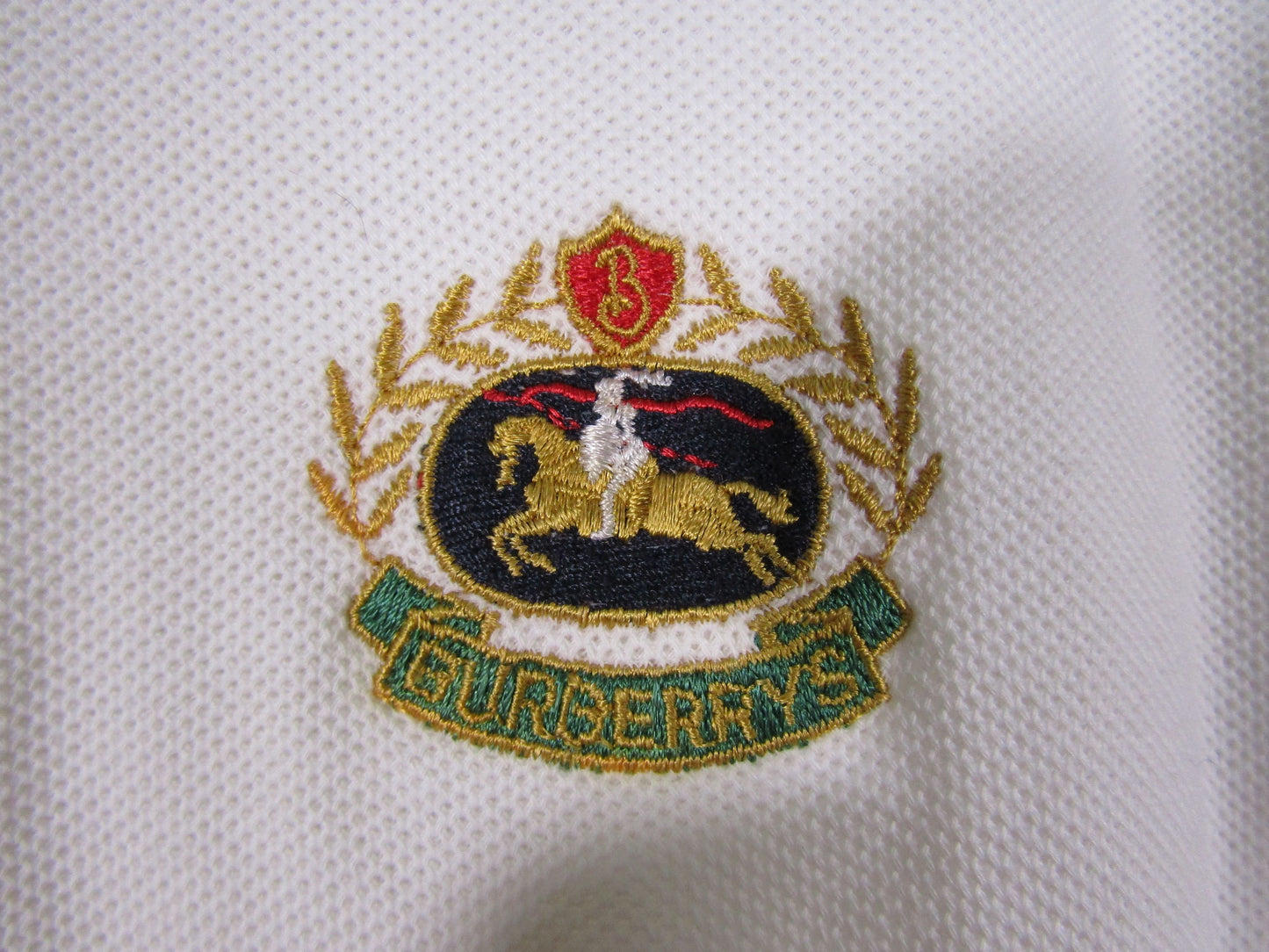 Vintage Burberrys Men's White Cotton Embroidered Polo Shirt Size L