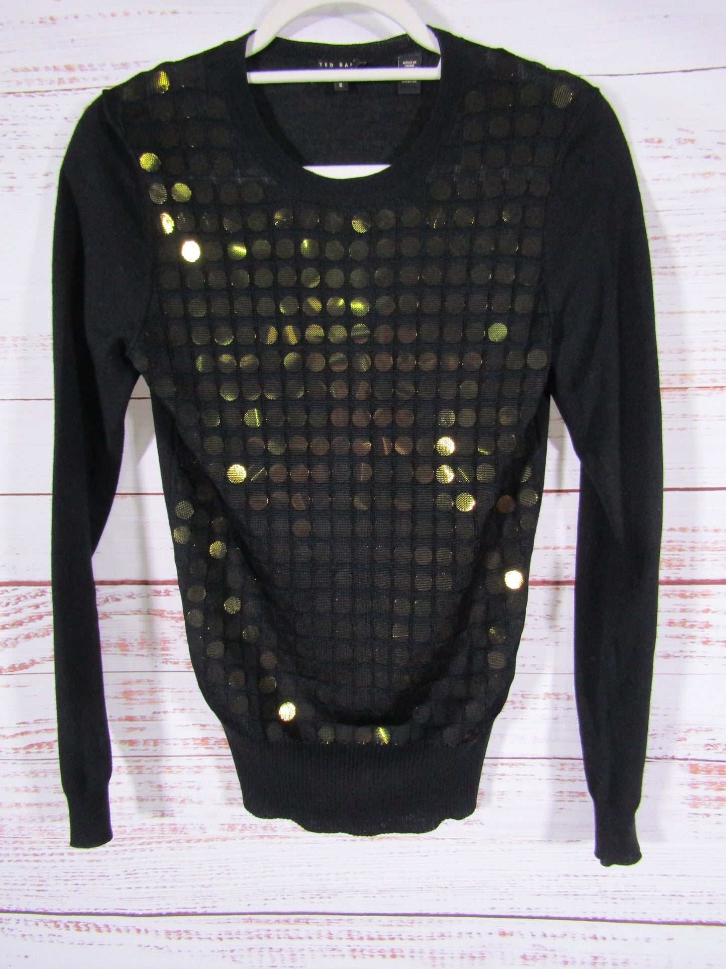 Ted Baker Yivonne Women's Black Wool Blend Sequin Sweater Size 2