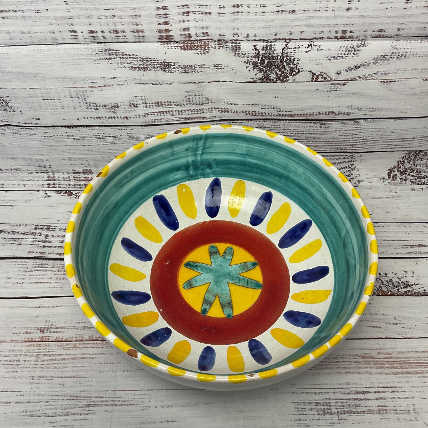 Giovanni Desimone Glazed Ceramic Star Red Yellow Blue 12" Bowl