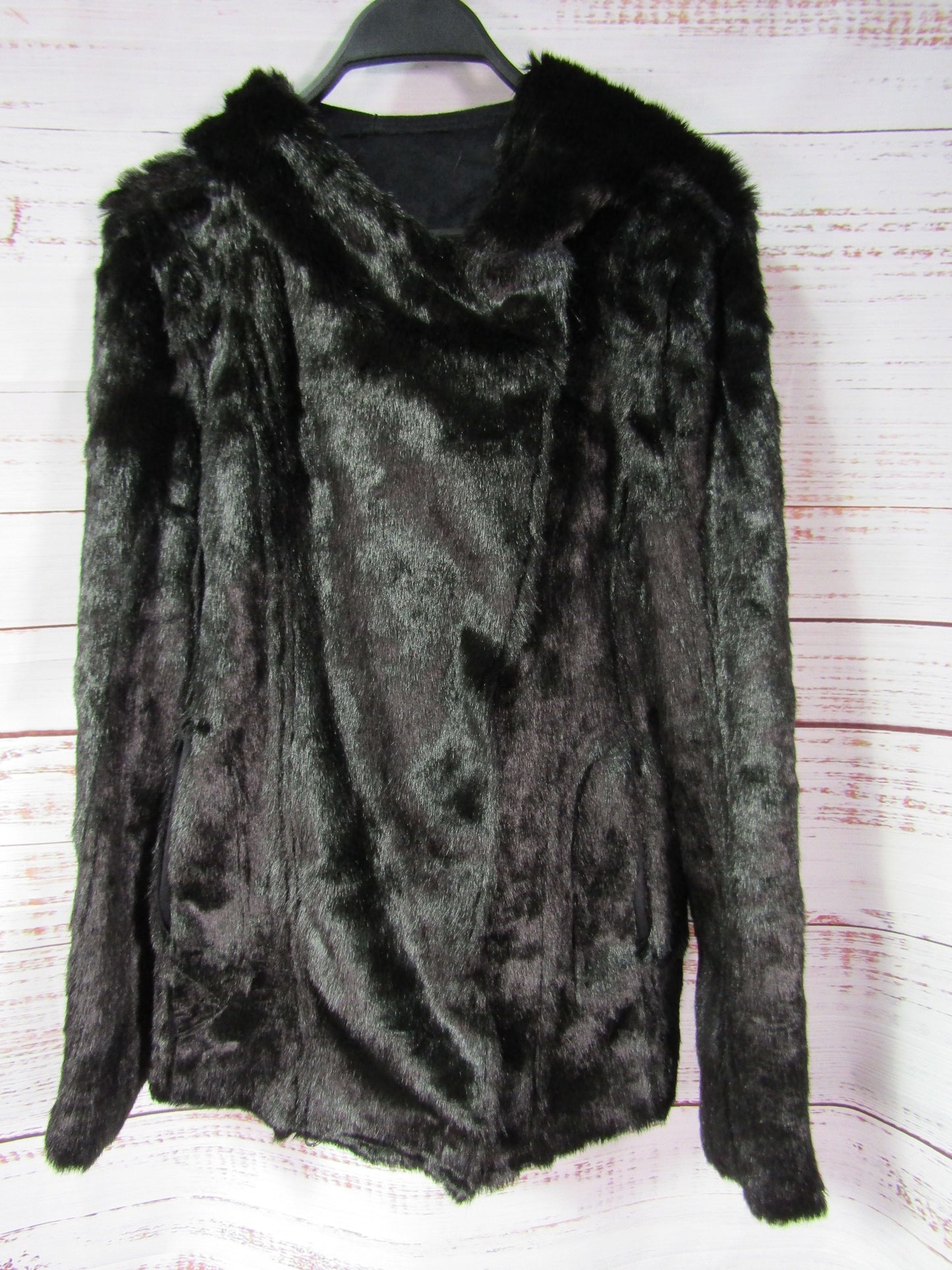 Hale Bob Women's Black Faux Fur Faux Suede Reversible Jacket Size M