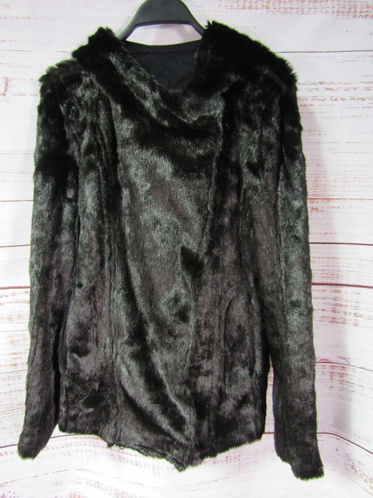 Hale Bob Women's Black Faux Fur Faux Suede Reversible Jacket Size M