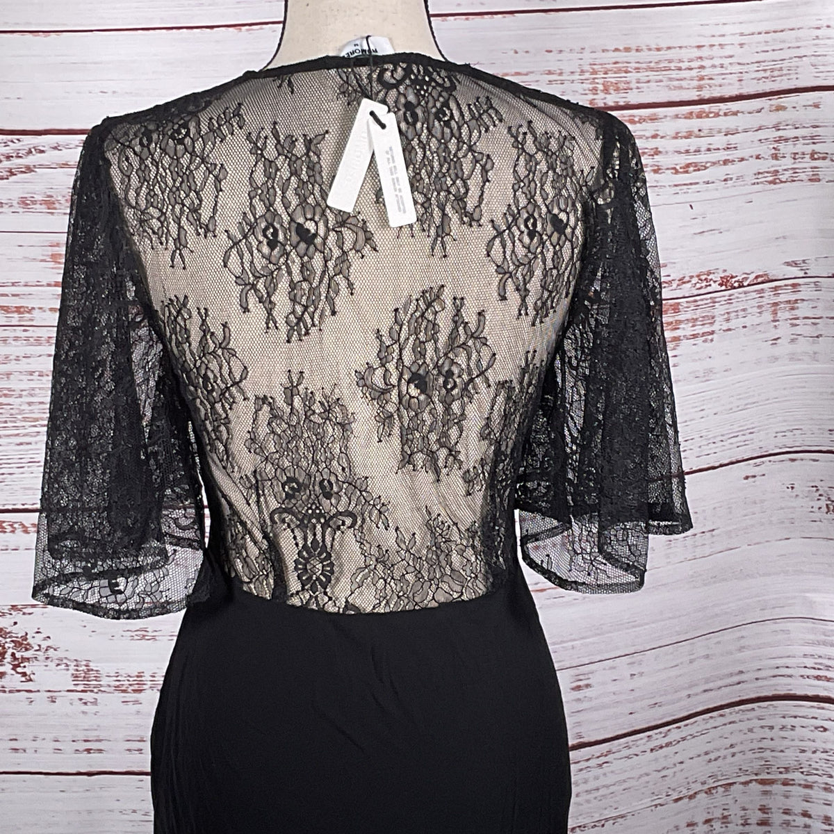 NWT RUMORED Women's Lace Top Sheer Lace Back Long Gown- SZ M