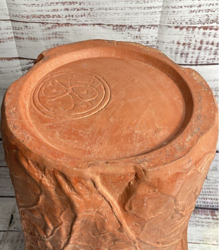 Handmade Cabbage Leaf Pottery 10" Vase Terracotta