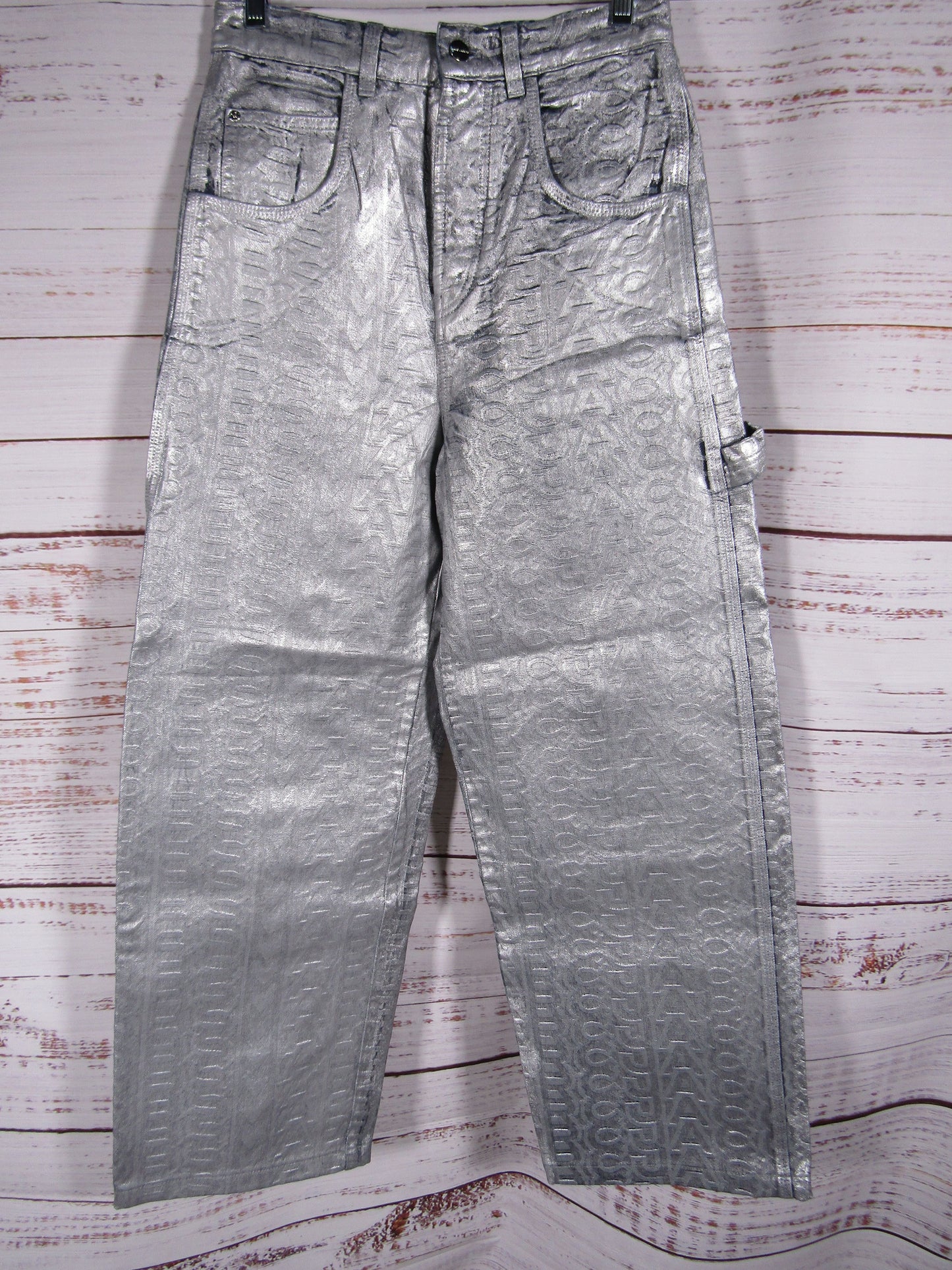 Marc Jacobs Women's Silver Monogram Oversized Jeans Size 24