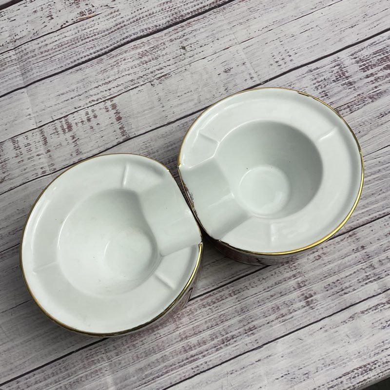 Mozaffar Ad Din Shah Qajar Portrait 2 Pc Persian Porcelain Ashtray/Pipe Rest Set