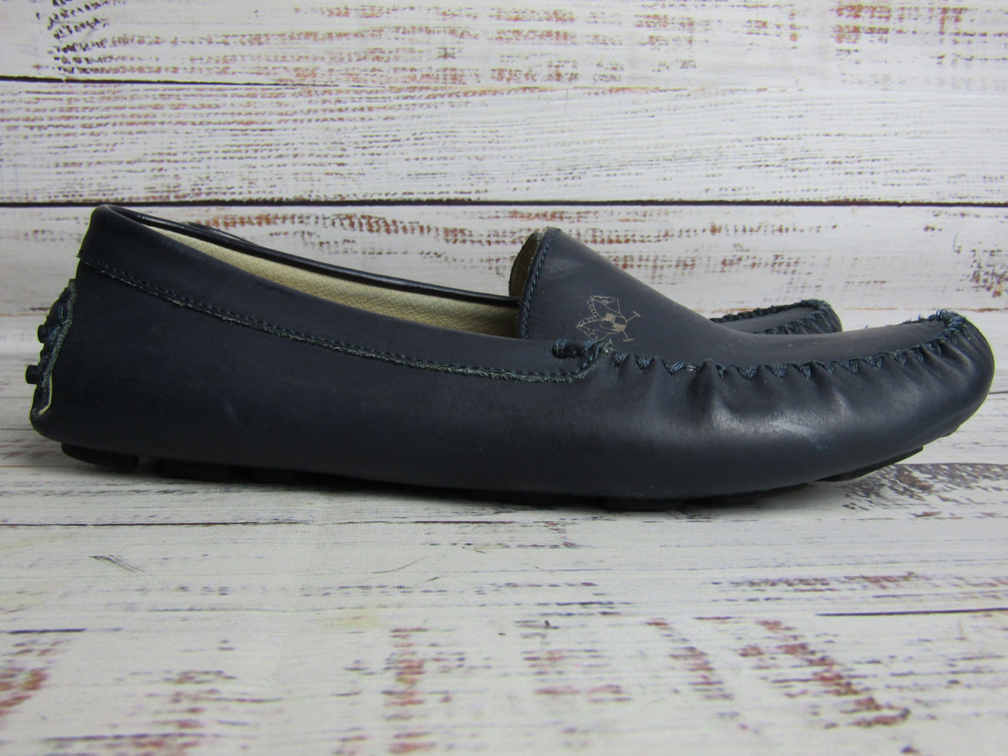 London Kids Girls Navy Blue Leather Loafers Size 4.5 Made in Italy