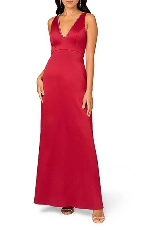NWT Aidan Mattox Red Stretch Mikado A-Line Gown Size 4 Retail $395
