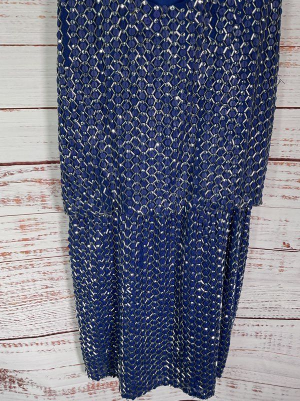 Alberto Makali Women's Blue Metallic Patten Short Dress