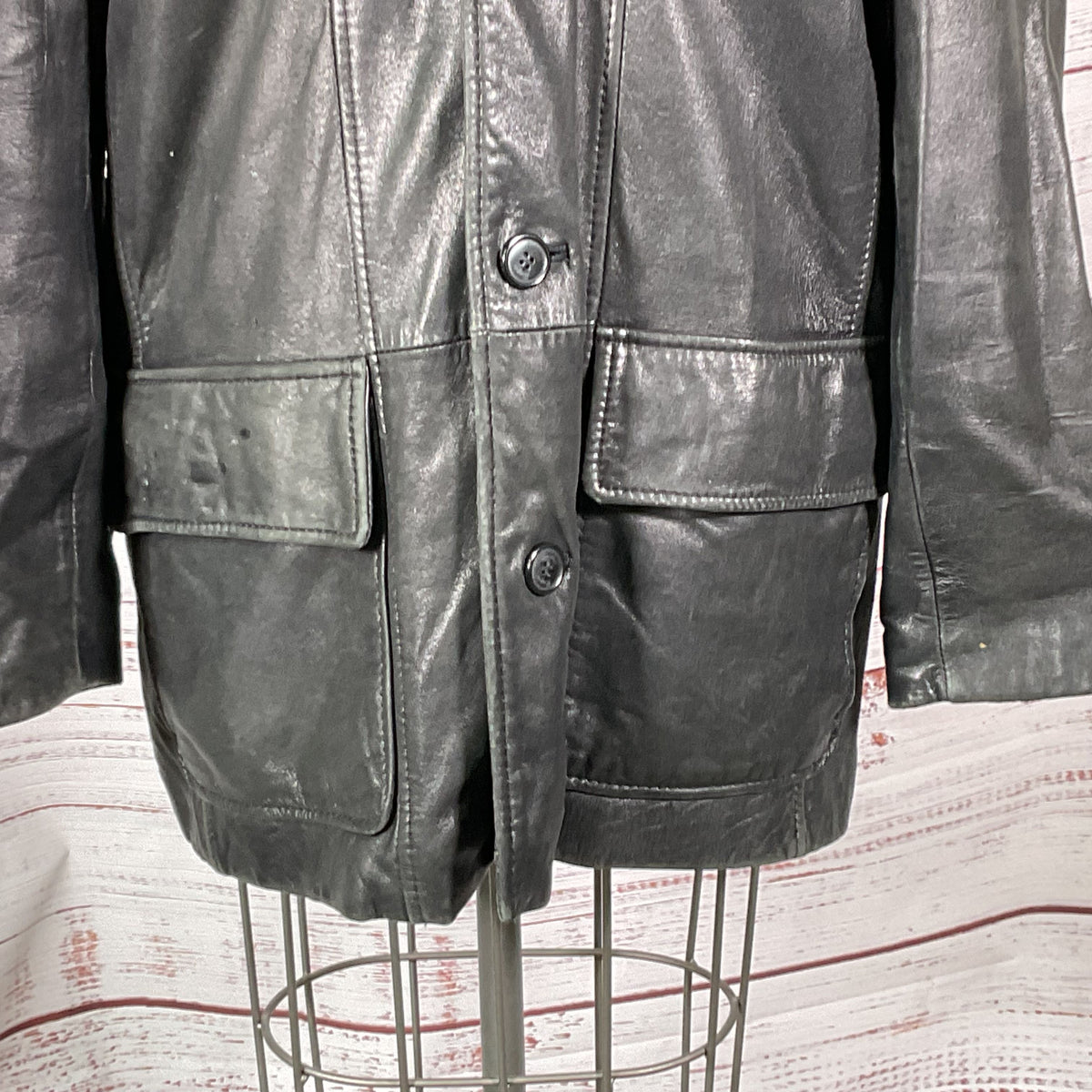 VTG. ROQUE Men's Black Distressed Leather Jacket- SZ S