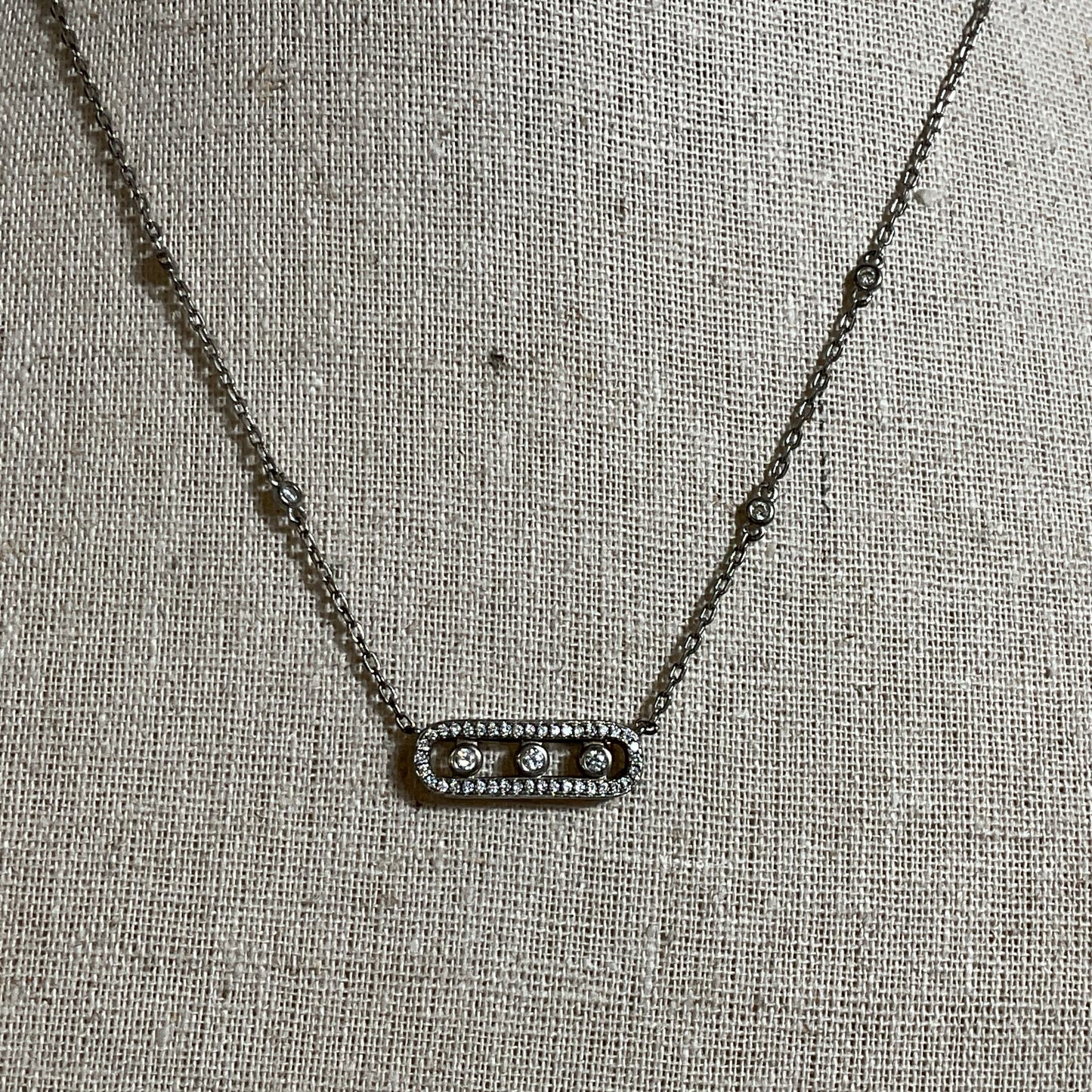 MESSIKA X GIGI HADID Silver Tone & Rhinestone Pendant Necklace-18"