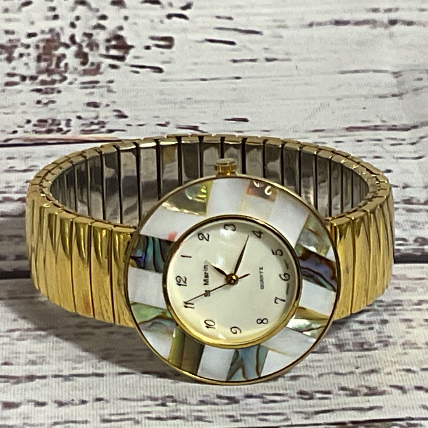 ST. MARIN Women's Gold Tone MOP Quartz Watch with Expandable Band