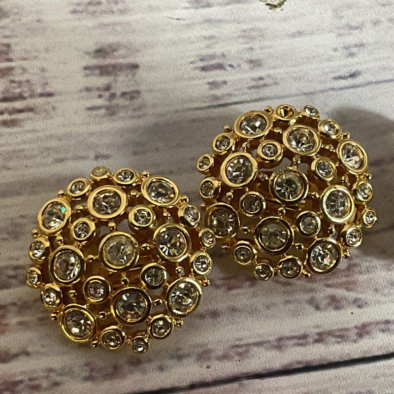 Set of 2 SWAROVSKI Gold Tone Clip On Crystal Earrings
