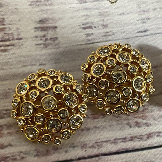 Set of 2 SWAROVSKI Gold Tone Clip On Crystal Earrings
